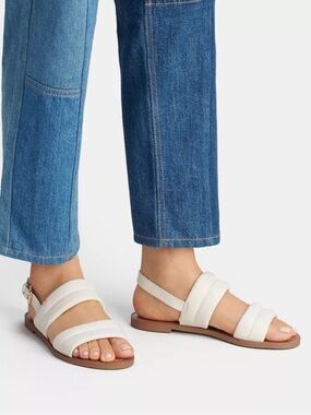 Coach Cream Leather Double-Strap Flat Sandals